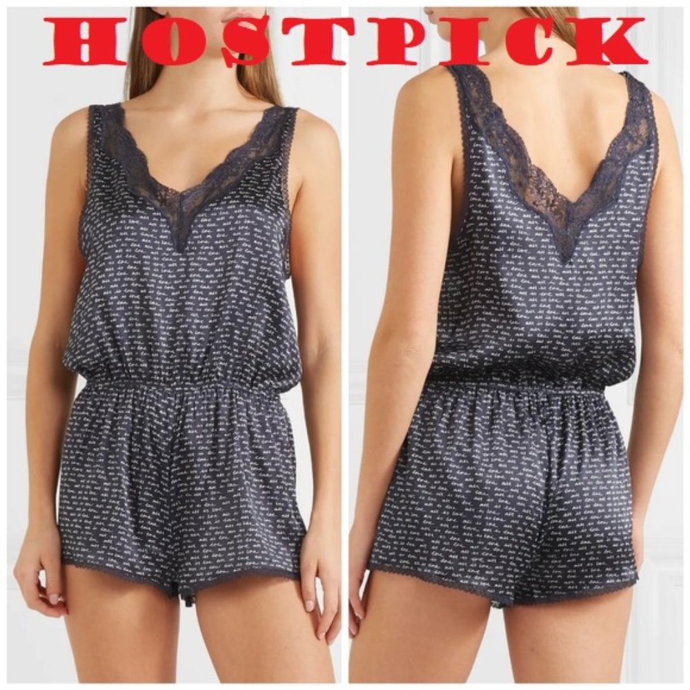 Stella McCartney Ellie Leaping Silk Romper Navy Lace Sleepwear Pajamas Small